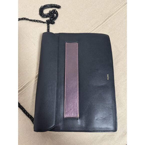 FACINE Crossbody Bag Womens Black Leather Chain Strap Envelope Made in Spain - Picture 3 of 14